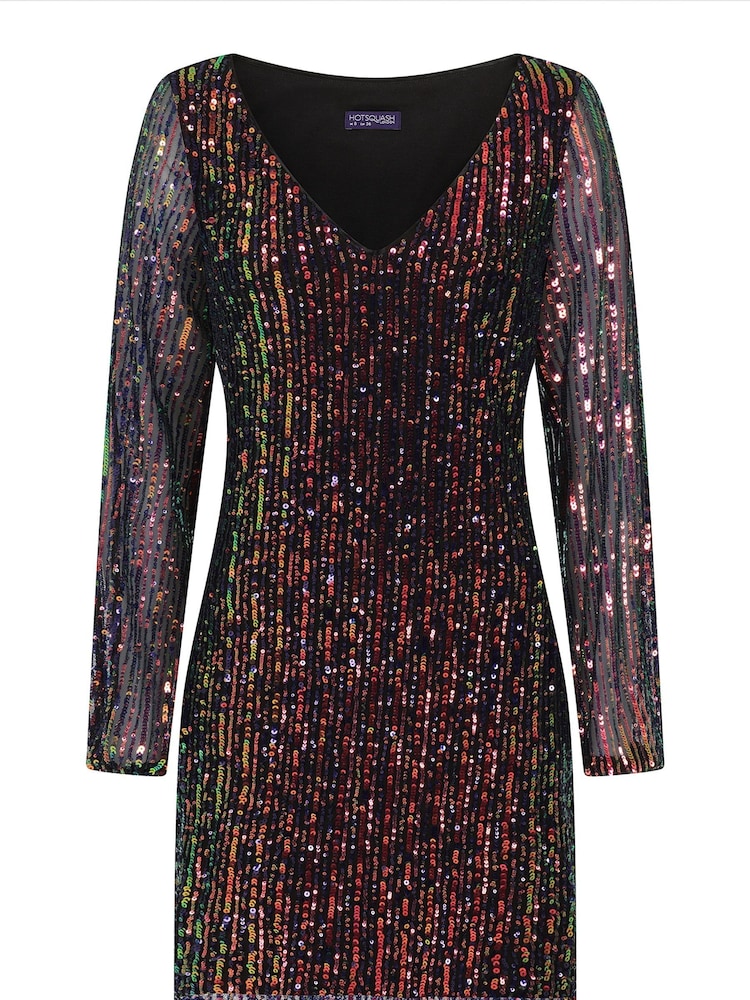 Hot Squash Black Blouson Sleeved V-Neck Sequin Dress - Image 4 of 4