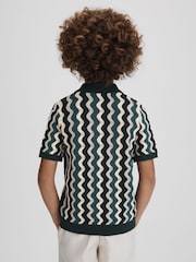 Reiss Green Multi Waves Teen Knitted Cuban Collar Shirt - Image 5 of 6