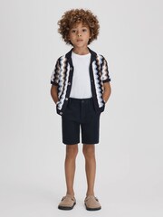 Reiss Blue Multi Waves Teen Knitted Cuban Collar Shirt - Image 3 of 6