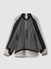 Reiss Black/Cream Charli Printed Button-Through Blouse - Image 2 of 6