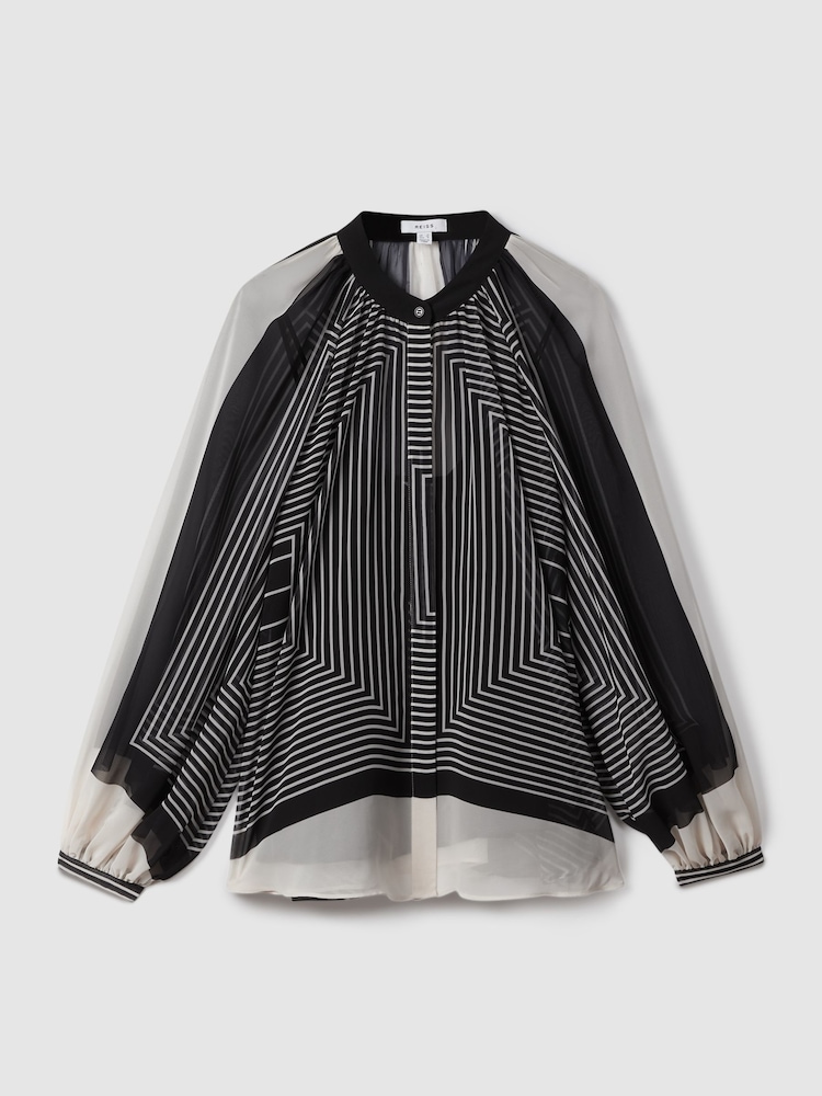 Reiss Black/Cream Charli Printed Button-Through Blouse - Image 2 of 6
