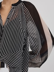 Reiss Black/Cream Charli Printed Button-Through Blouse - Image 4 of 6