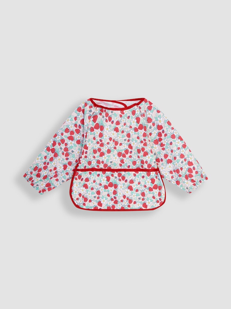 JoJo Maman Bébé Pink Strawberry Zebra Print Deluxe Sleeved Bib - Image 1 of 3