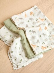 JoJo Maman Bébé Soft Safari 3-Pack Muslin Squares - Image 1 of 3