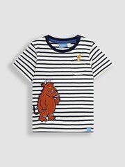 JoJo Maman Bébé Ecru Navy Stripe Gruffalo Appliqué T-Shirt - Image 1 of 5
