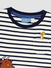 JoJo Maman Bébé Ecru Navy Stripe Gruffalo Appliqué T-Shirt - Image 3 of 5