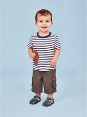 JoJo Maman Bébé Ecru Navy Stripe Gruffalo Appliqué T-Shirt - Image 4 of 5