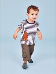 JoJo Maman Bébé Ecru Navy Stripe Gruffalo Appliqué T-Shirt - Image 5 of 5
