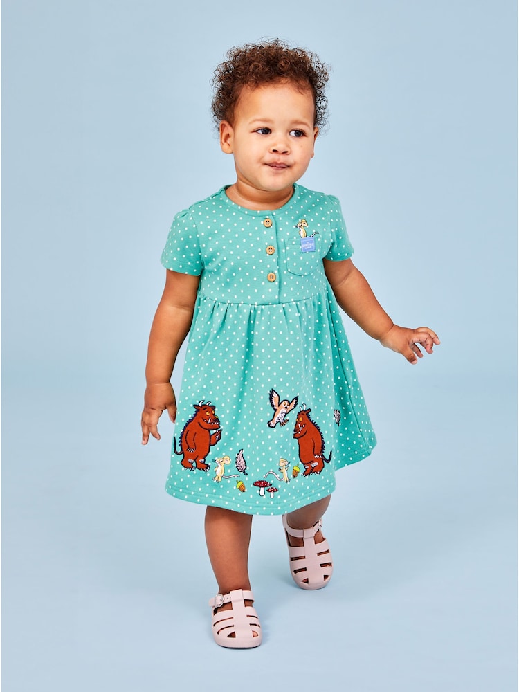 JoJo Maman Bébé Green Gruffalo Applique Button Front Dress - Image 1 of 6