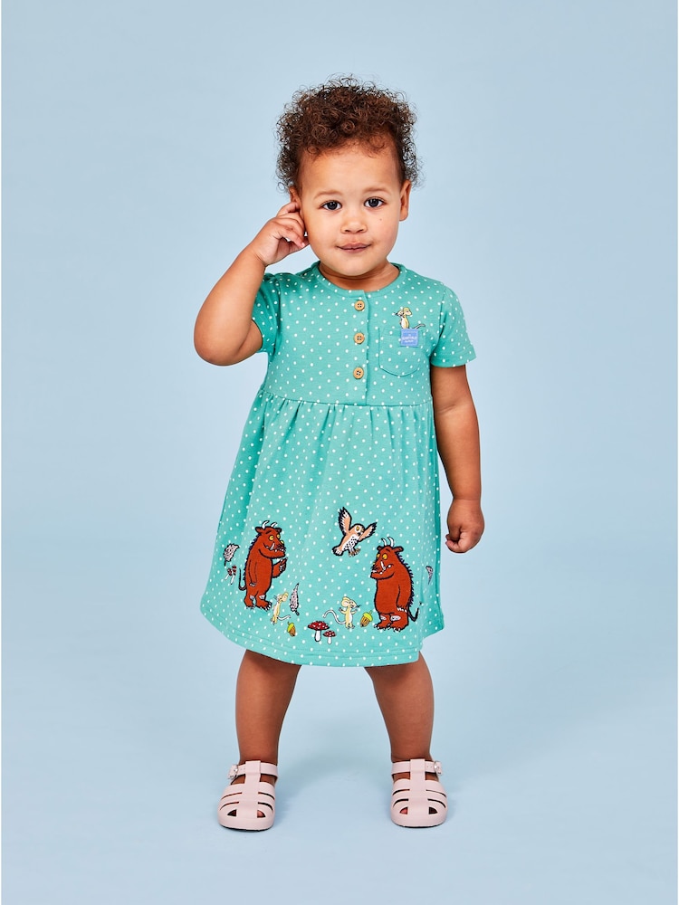 JoJo Maman Bébé Green Gruffalo Applique Button Front Dress - Image 2 of 6