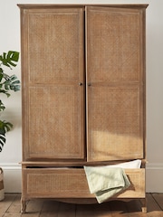 Feather & Black Weathered Oak Sienna Double 1 Drawer Rattan Wardrobe - Image 1 of 2