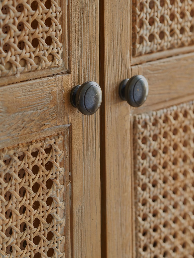 Feather & Black Weathered Oak Sienna Double 1 Drawer Rattan Wardrobe - Image 3 of 3