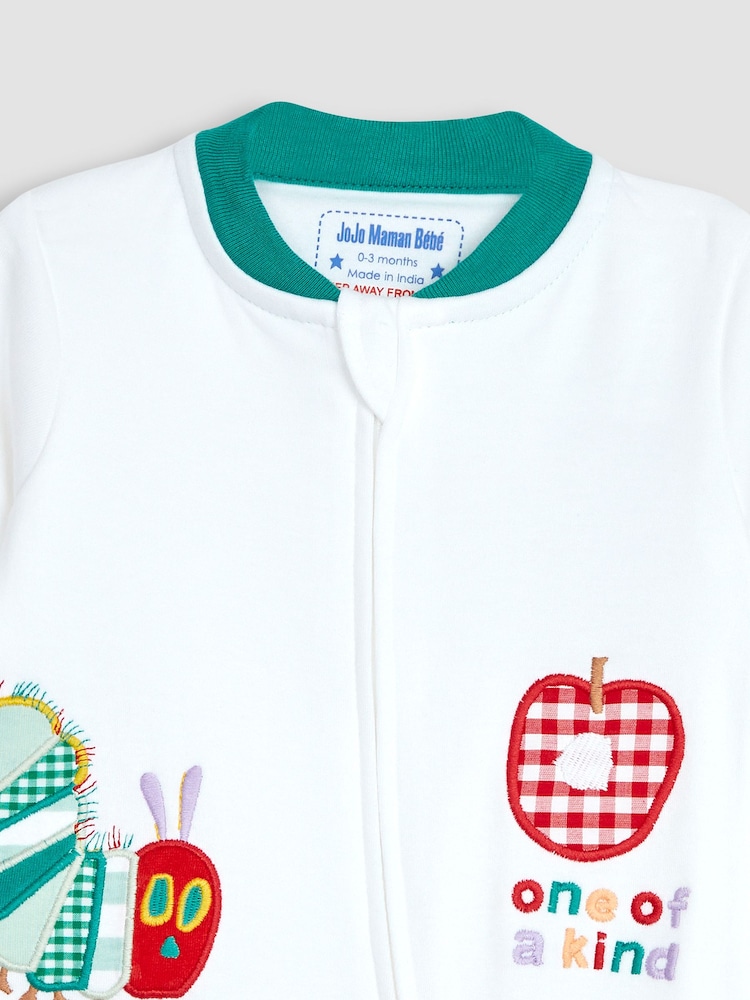 JoJo Maman Bébé White The Very Hungry Caterpillar Sleepsuit - Image 2 of 4