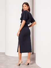 Donkerblauw - Lipsy midi-jurk met V-hals, ceintuur en fladdermouwtjes - Image 2 of 4