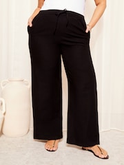 Curves Like These Black Cotton/ Linen Mix Wide Leg Trousers - Image 3 of 4