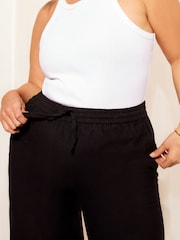 Curves Like These Black Cotton/ Linen Mix Wide Leg Trousers - Image 4 of 4