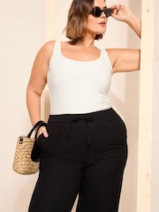 Curves Like These Black Cotton/ Linen Mix Wide Leg Crop Trousers - Image 2 of 4