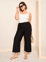 Curves Like These Black Cotton/ Linen Mix Wide Leg Crop Trousers - Image 3 of 4