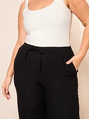 Curves Like These Black Cotton/ Linen Mix Wide Leg Crop Trousers - Image 4 of 4