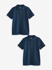 Navy Regular Fit Cotton School Short Sleeve 100% Cotton Polo Shirts 2 Pack (3-16yrs) - Image 1 of 4