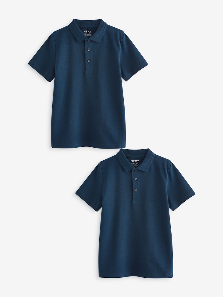 Navy Regular Fit Cotton School Short Sleeve 100% Cotton Polo Shirts 2 Pack (3-16yrs) - Image 1 of 4