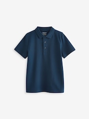 Navy Regular Fit Cotton School Short Sleeve 100% Cotton Polo Shirts 2 Pack (3-16yrs) - Image 2 of 4