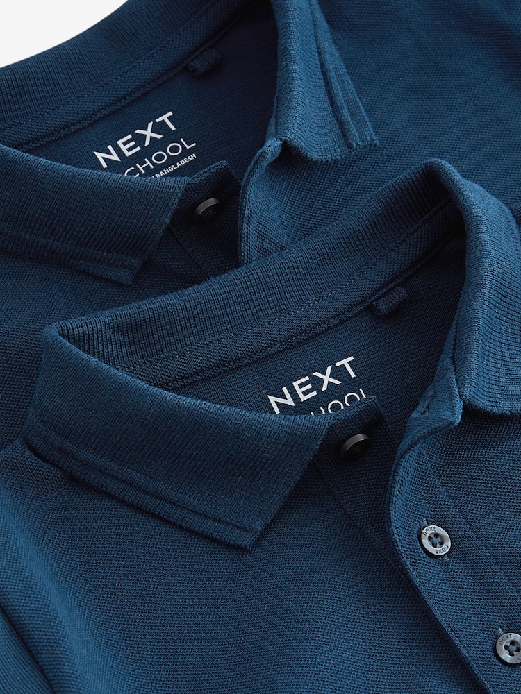 Navy Regular Fit Cotton School Short Sleeve 100% Cotton Polo Shirts 2 Pack (3-16yrs) - Image 4 of 4