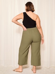 Curves Like These Khaki Green Cotton/ Linen Mix Wide Leg Crop Trousers - Image 4 of 4