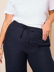 Curves Like These Navy Blue Cotton/ Linen Mix Wide Leg Trousers - Image 2 of 3