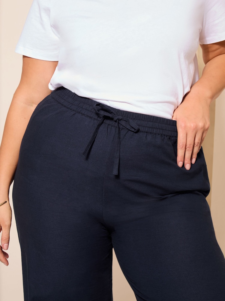 Curves Like These Navy Blue Cotton/ Linen Mix Wide Leg Trousers - Image 2 of 3