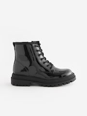 Black Patent Standard Fit (F) Warm Lined Lace-Up Ankle Boots - Image 1 of 5