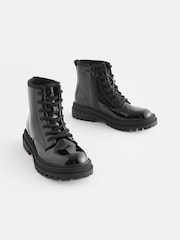 Black Patent Standard Fit (F) Warm Lined Lace-Up Ankle Boots - Image 2 of 5