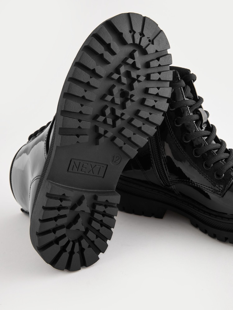 Black Patent Standard Fit (F) Warm Lined Lace-Up Ankle Boots - Image 5 of 5