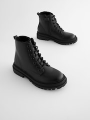 Matt Black Standard Fit (F) Warm Lined Lace-Up Ankle Boots - Image 1 of 7