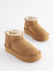 بني فاتح بني - Flatform Mini Warm Lined Water Repellent Suede Pull-On Boots - صورة 1 من 6