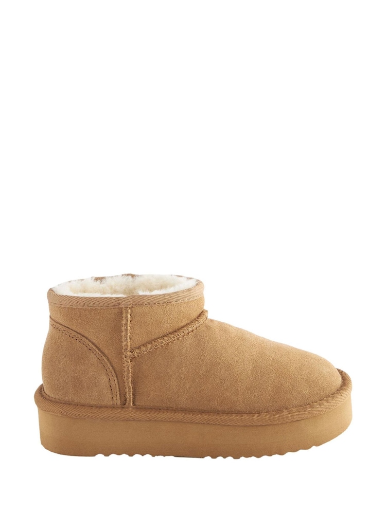 بني فاتح بني - Flatform Mini Warm Lined Water Repellent Suede Pull-On Boots - صورة 2 من 6