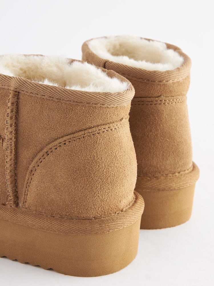 Tan Brown Flatform Mini Warm Lined Water Repellent Suede Pull-On Boots - Image 3 of 6