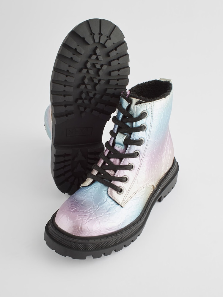 Rainbow Metallic Standard Fit (F) Warm Lined Lace-Up Ankle Boots - Image 5 of 8