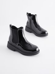 Black Patent Standard Fit (F) Chunky Chelsea Ankle Boots - Image 1 of 5