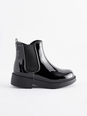 Black Patent Standard Fit (F) Chunky Chelsea Ankle Boots - Image 2 of 5