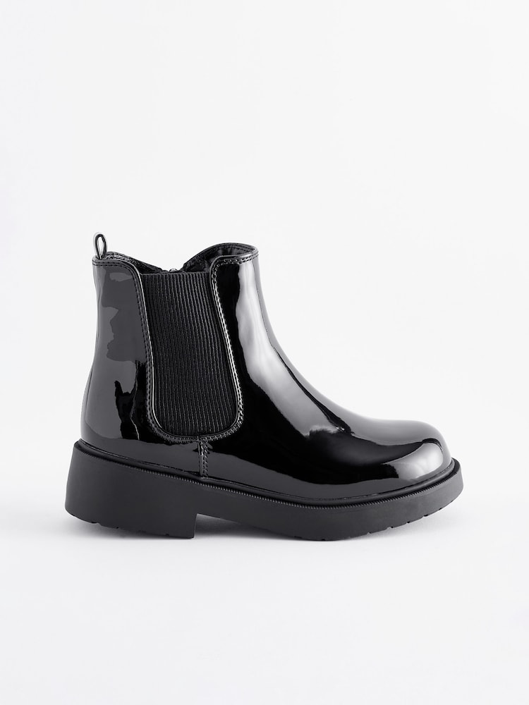 Black Patent Standard Fit (F) Chunky Chelsea Ankle Boots - Image 2 of 5