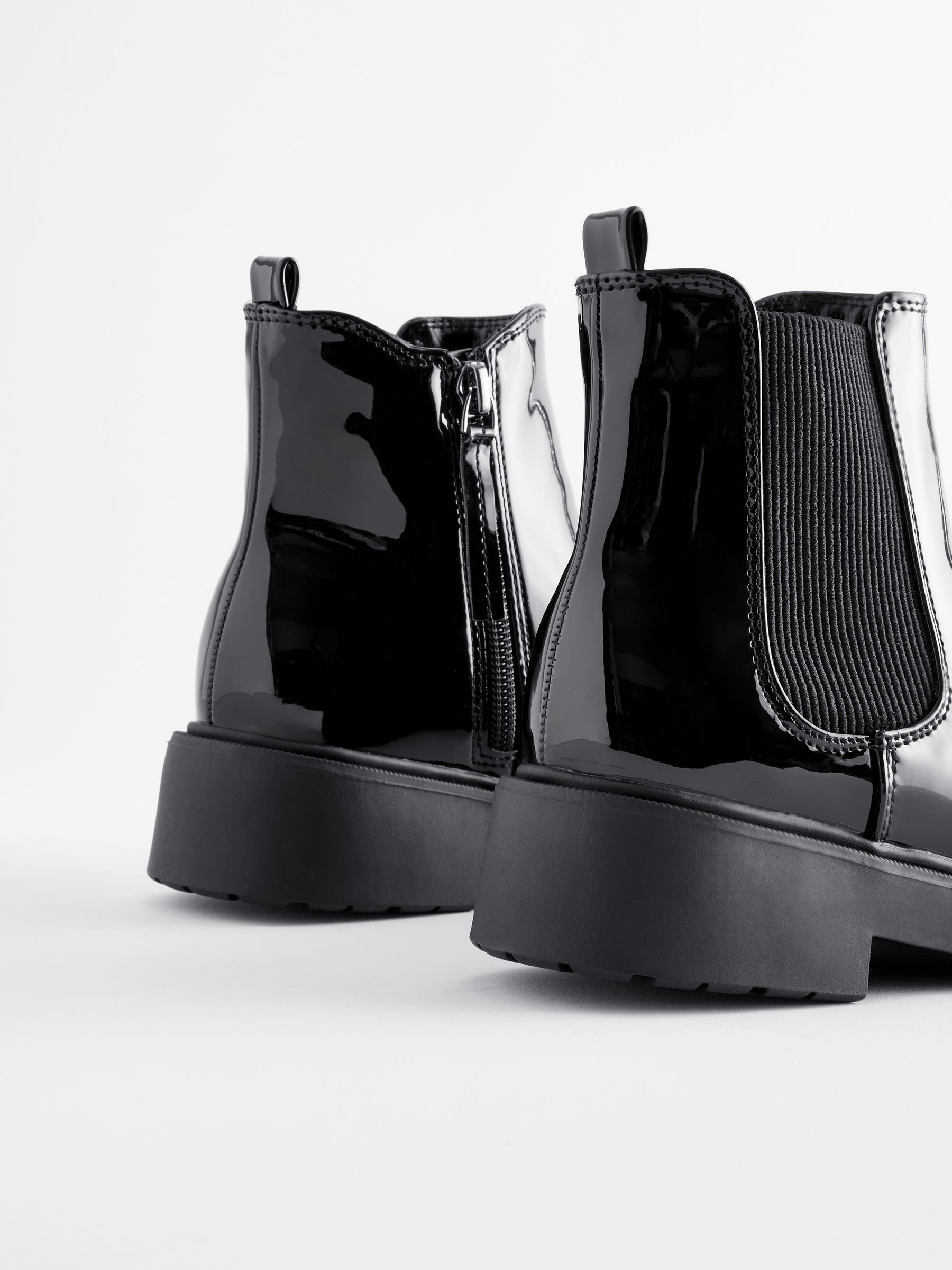 Black patent chunky chelsea boots clearance