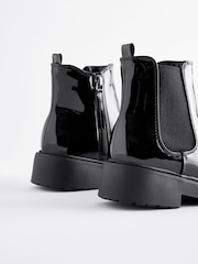 Black Patent Standard Fit (F) Chunky Chelsea Ankle Boots - Image 4 of 5