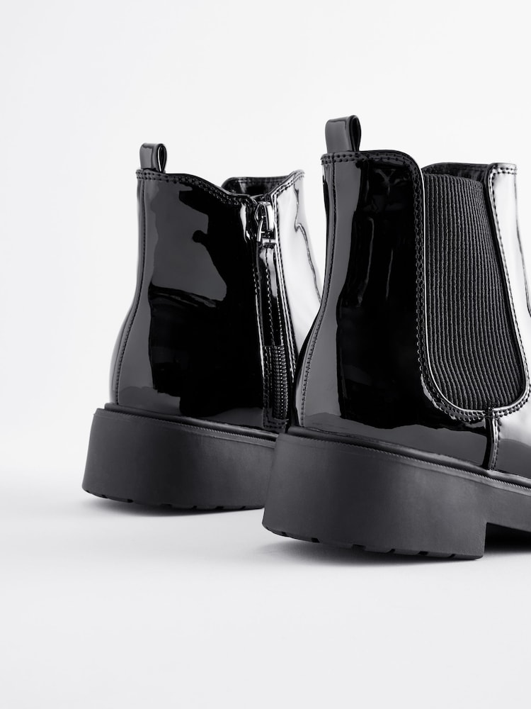 Black Patent Standard Fit (F) Chunky Chelsea Ankle Boots - Image 4 of 5