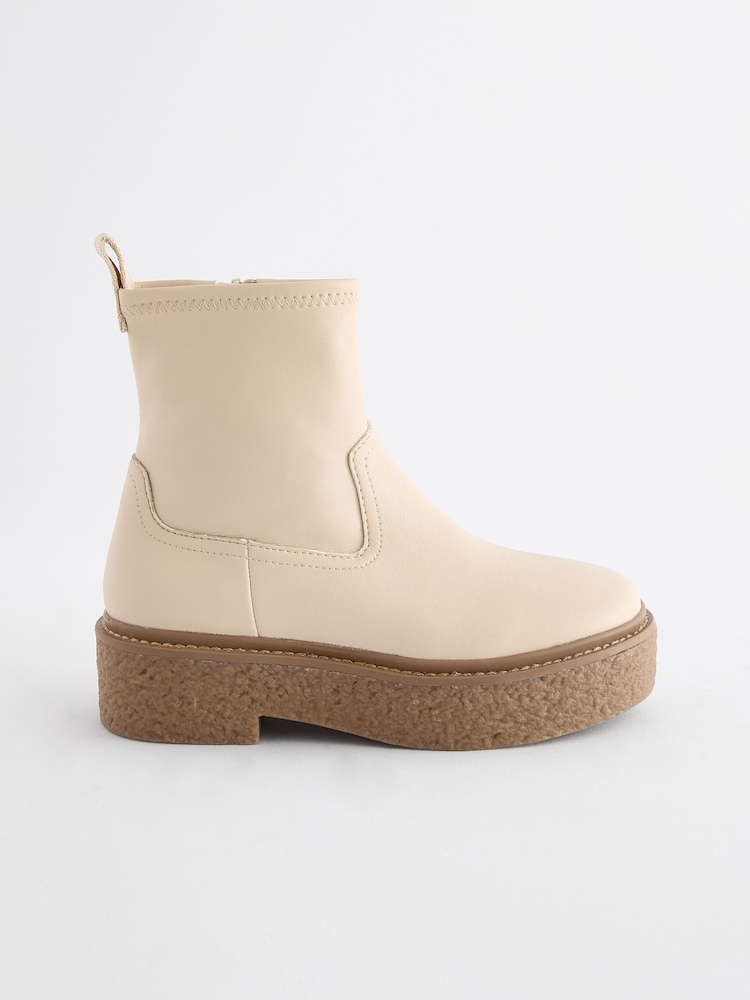 Neutral White Chunky Crepe Sole Sock Boots - Image 2 of 6