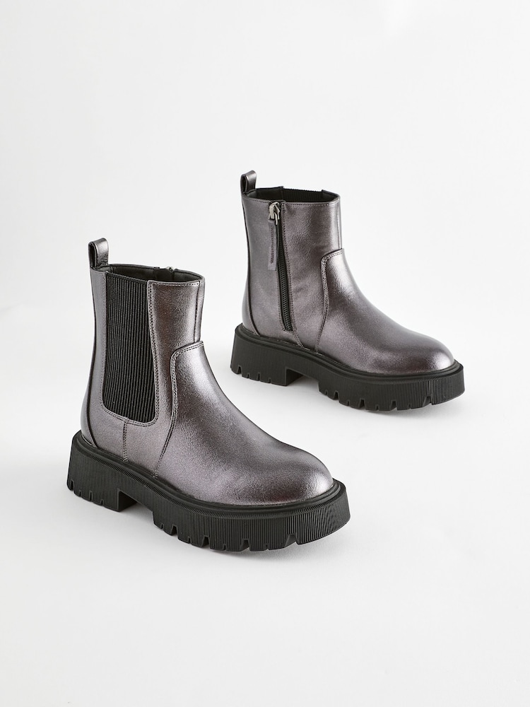 Silver Metallic Chunky Chelsea Boots - Image 1 of 5