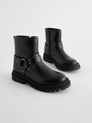 Black Standard Fit (F) Harness Biker Boots - Image 3 of 8