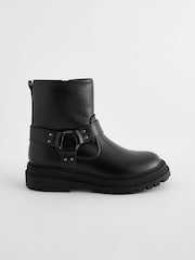 Black Standard Fit (F) Harness Biker Boots - Image 4 of 8