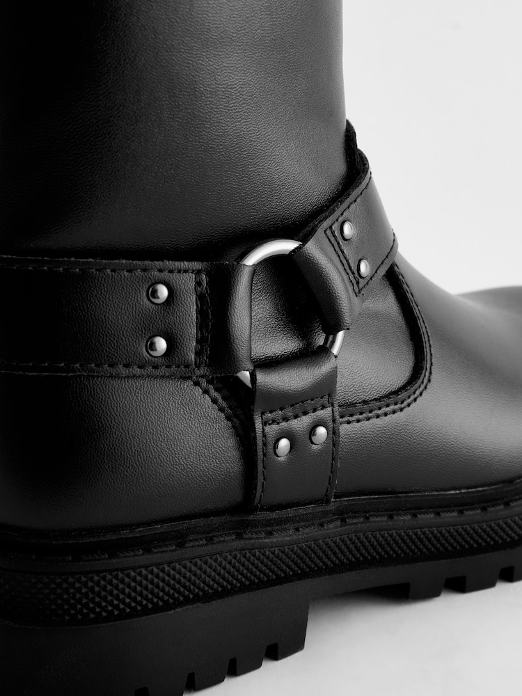 Black Standard Fit (F) Harness Biker Boots - Image 8 of 8