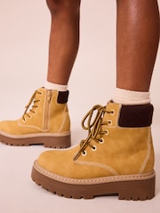 Tan Brown Lace-Up Chunky Boots - Image 1 of 7
